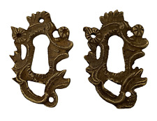 Pair Antique 18th Century Brass Bronze Rococo Escutcheons Keyhole Covers a