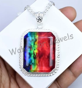 31Gm Natural Ammolite Gemstone 925 Sterling Silver Pendant With Chain Certified - Picture 1 of 10