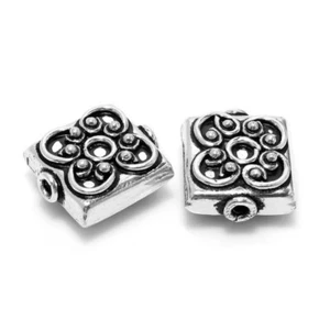 3 PCS 17X15X8MM BALI SQUARE BEAD ANTIQUE SILVER PLATED JEWELRY MAKING - Picture 1 of 1