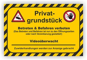 Schild Privatgrundstück Betreten Verboten Videoüberwacht I PVC oder Aluverbund - Bild 1 von 4