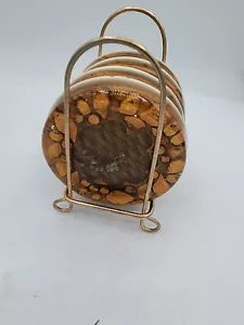 70er Jahre Rattan Harz Acryl Untersetzer Set mit Ständer Schmetterling - Bild 1 von 6