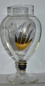 Antique Vintage Cut Crystal Glass Pedestal Vase Jar 24 K Gold Embellished - Picture 1 of 20
