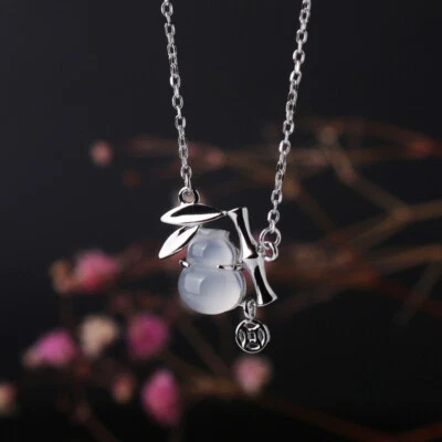 D08 Rimorchio Collana Collier Calcedonio Bambù 925 Argento Sterling - Immagine 1 di 4