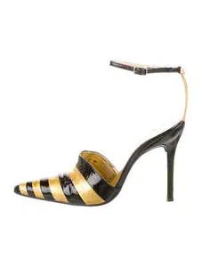 FREE LANCE Black, Metallic & Yellow Patent D'Orsay Pumps SZ 7.5 37.5 Good Cond. - Picture 1 of 5
