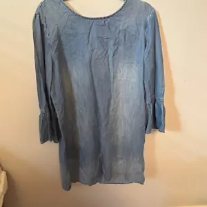 Cloth & Stone Denim Dress Bell Sleeve Tie Back Casual Light Blue L - Picture 1 of 5