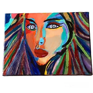 Original Gemälde bunt abstrakt Technicolor Frau weiblich 9x12 Leinwand - Bild 1 von 7
