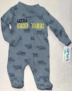 CARTERS Child of Mine sleeper blueish gray/truck/BROTHER motif size PREEMIE - Picture 1 of 1