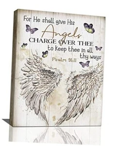 Scripture Psalm 91 Wall Art Christian Pictures Wall 16L" x 12W" Angel Wings - Picture 1 of 7