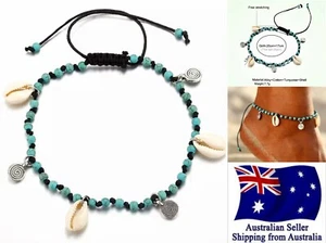 Adjust Turquoise Beads Braided Black Shell Foot Beach Anklet Feet Jewelry 1pc - Picture 1 of 1