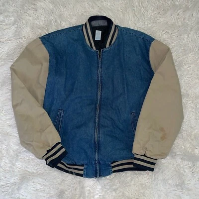 Chaqueta Bomber Denim Vintage Red Kap Talla XL Cremallera Completa Edredón Forrado Bolsillos Manchados Foto 1 de 4