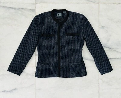 Blazer vintage LizWear pata de gallo azul metálico sin cuello mezcla de lana bolsillos 6 Foto 1 de 4