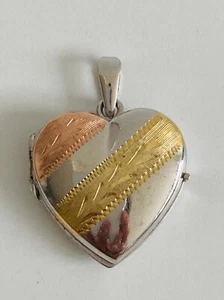 925 sterling silver tri tone heart locket Pendant - Picture 1 of 6