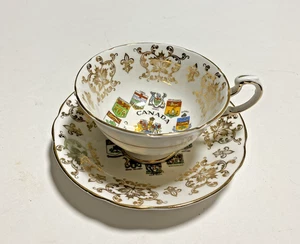 Set tazza da tè e piattino vintage Paragon Fine Bone China Canada stemma oro reale - Foto 1 di 12