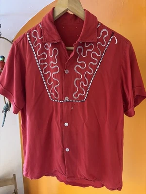 Rare Original 1950s Rockabilly Hollywood Shirt Gab Rayon Size S- M - Image 1 of 4