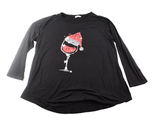 LOCRYZ NAVIDAD COPA DE VINO ROJO SOMBRERO DE SANTA CAMISETA MANGA LARGA TALLA 2X - Imagen 1 de 6