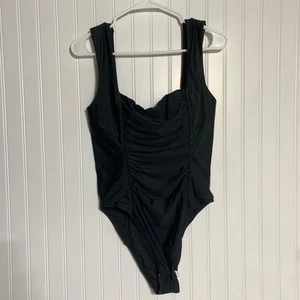 J Crew schwarzer geraffter quadratischer Einteiler Badeanzug Damengröße 12 neu mit Etikett - Bild 1 von 12