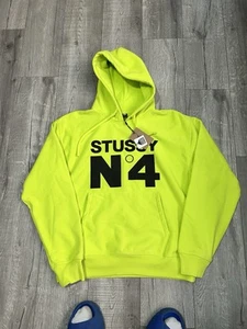 Felpa con cappuccio nuova con etichette Stüssy n.4 Keylime Y2K grande logo verde fluo taglia large - Foto 1 di 6