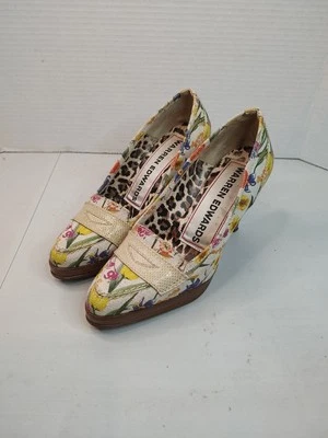 Zapatos de salón de colección de lona con estampado floral punta talla 6,5 Susan Bennis Warren Edwards Foto 1 de 4
