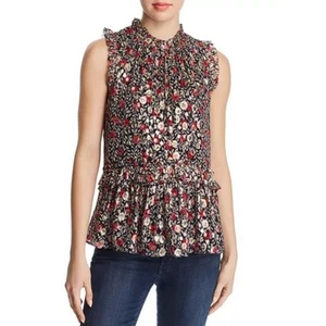Kate Spade Top Bluse geblümt schwarz gold rot metallic Rüschen Small S - Bild 1 von 8