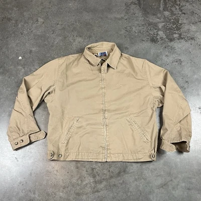 Izod Lacoste Jacket Mens Large Tan Boxy Vintage Harrington Flaws Preowned - Image 1 of 4
