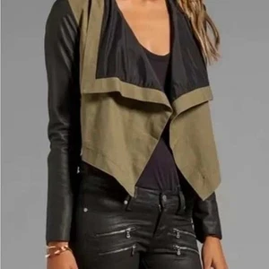 PJK Patterson J Kincaid Olive Black Lamb Leather Sleeve Jacket Medium Moto Chic - Bild 1 von 11