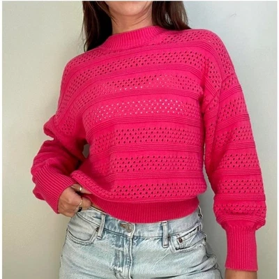 Marc New York женщин M розовый свитер открытый трикотажа ворота хлопок мяч рукав - Изображение 1 из 4