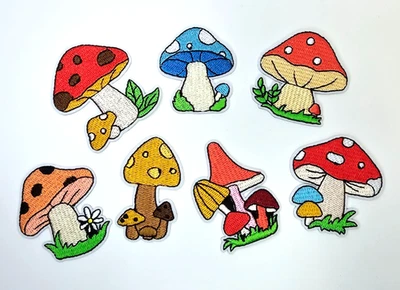 7 embroidered groovy mushroom patches mushy toadstool Iron Sew On Multicolor MCM - Image 1 of 4