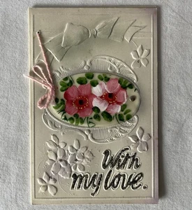Tarjeta de felicitación vintage With My Love floral años 30 sin sobre (escrita) - Imagen 1 de 3