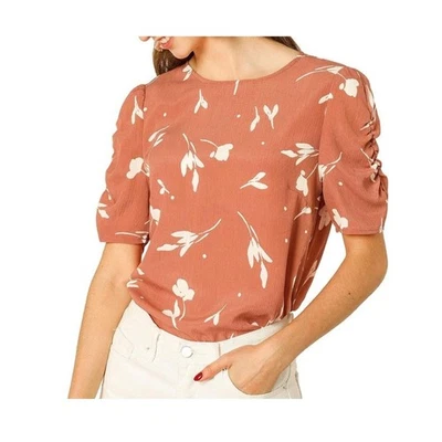 NWOT Allegra K Women's Floral Blouse Round Neck Casual Ruffled Short Sleeve Top - Image 1 of 4