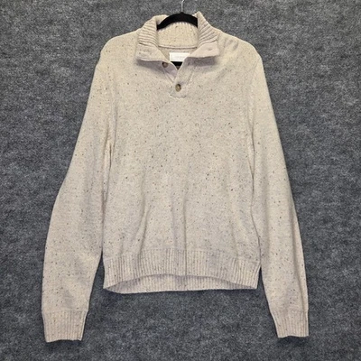 Lucky Brand Sweater Mens Medium Oatmeal Wool Blend Mock Neck Henley Donegal - Image 1 of 4