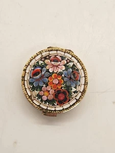 Vintage Micro Mosaic Floral Ornate Gold Tone Italian Style Pill Box  Hinged Lid - Picture 1 of 19