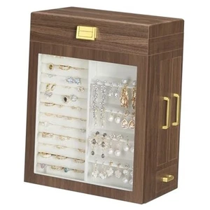 Wooden Jewelry Box for Women, Jewelry Organizer Box with Mirror, 3 Side - Picture 1 of 7