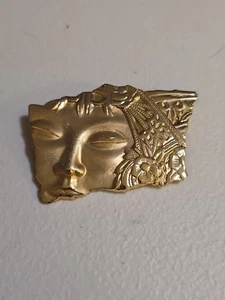 Brooch Pin JJ Janette Jewelry Co Polynesian Face Gold Tone Fashion - Picture 1 of 8