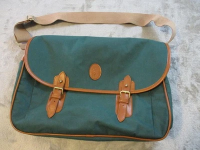 Polo Ralph Lauren Canvas Messenger Bag Green Leather Trim Shoulder Laptop Large - Image 1 of 4