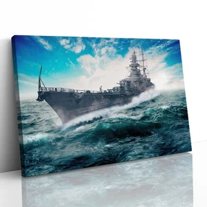 Kriegsschiff segelt durch den Atlantik gerahmter Leinwanddruck Bild Wandbild - Bild 1 von 29