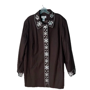 Bob Mackie Wearable Art Plus Size 26W Brown Long Coat Beaded Embroidery Jacket - Picture 1 of 18