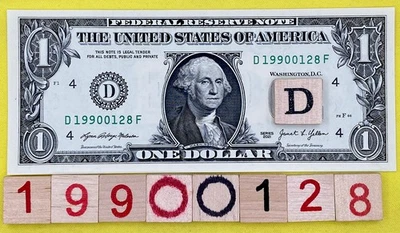 UNC 1990 January 28 Birthday Date Note Fancy Serial Number $1 Dollar Bill 0s 9s￼ - Image 1 of 4