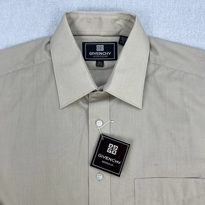 Vintage Givenchy Monsieur Shirt Mens 15.5 32-33 Tan Beige Button-Up NOS NEW 80s - Image 1 of 4
