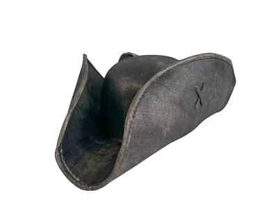 BLACK PIRATE TRI-CORNER COSTUME HAT REAL LEATHER 100% - Image 1 of 4