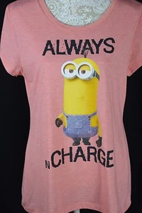 Minions Despicable Me Girls XXL 19 Coral Short Sleeve Always In Charge T-Shirt - Picture 1 of 6