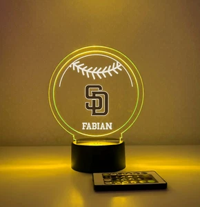 San Diego Padres Night Light Up Lamp Sports Fan Baseball LED Personalized FREE! - Picture 1 of 9