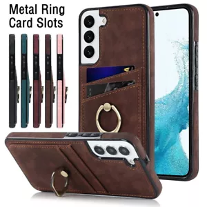 Retro Leather Wallet Card Holder Phone Case Cover Ring Kickstand For Samsung - Picture 1 of 51