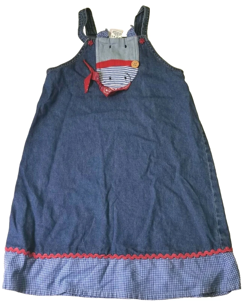 Sweet Potatoes Jumper Dress Girl size 6X Blue Denim Horse Appliquéd Overall - Image 1 of 4