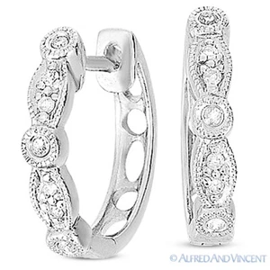 0.06ct Round Cut Diamond Ladies Fashion Huggie / Hoop Earrings in 14k White Gold - Picture 1 of 1