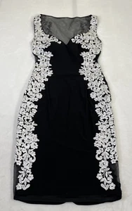 Betsy & Adam Black Illusion w/White Lace Applique Sheath Dress, Sz. 2 Charity - Picture 1 of 13
