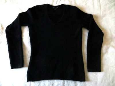 NUEVO CON ETIQUETAS SARAH SPENSER suéter negro azabache lana de angora cuello en V PEQUEÑO ¡Hermoso! Foto 1 de 4