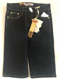 OLD SKOOL Girls Chopped Dark Wash Capri Jeans NWT Sz 10 Emb Pockets - Picture 1 of 9