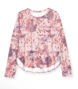 NWT Zella Girls Curved Hem Long Sleeve T Shirt Pink Splatter Print Size L (10/12 - Picture 1 of 9