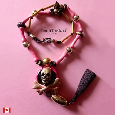 Santa Muerte Skull Bones Necklace Gothic Jewel Pendant Corssbones Dark Academia - Image 1 of 4