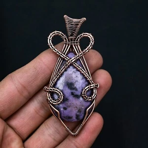 Charoit Gemstone Copper Wire Wrap Handmade Pendant Jewelry For Valentine's Day - Picture 1 of 2